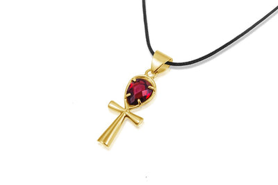 Ankh Necklace Crystal - Garnet