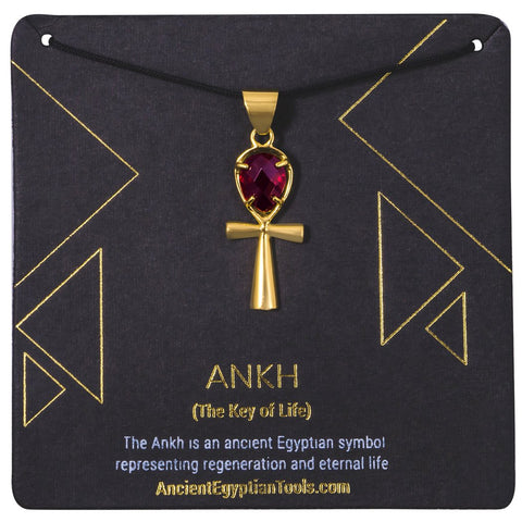 Ankh Necklace Crystal - Garnet