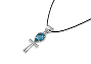 Ankh Necklace Crystal - Blue Topaz