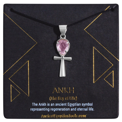 Ankh Necklace Crystal - Rose Quartz