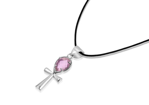 Ankh Necklace Crystal - Rose Quartz