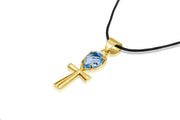 Ankh Necklace Crystal - Blue Topaz